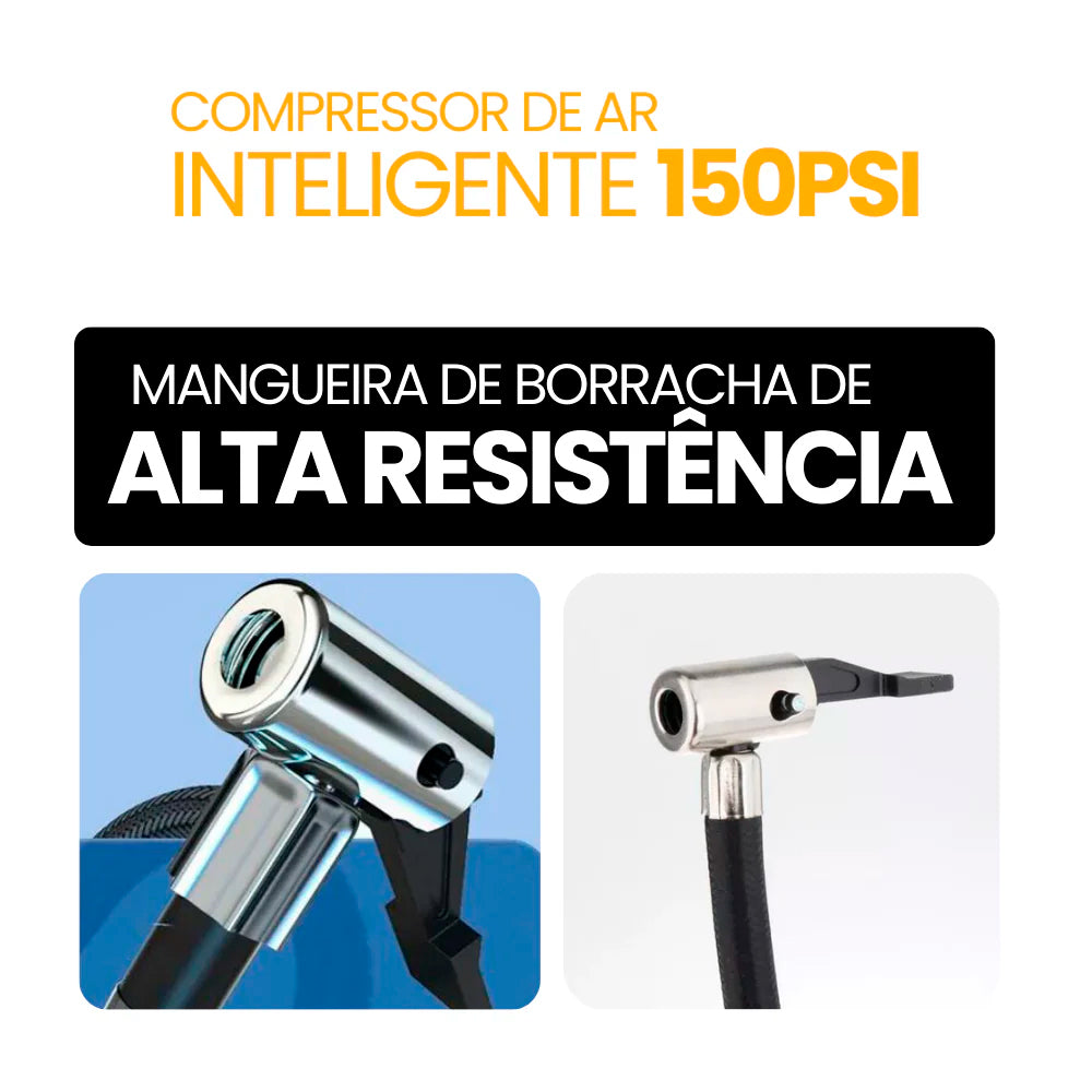 Mini Compressor de Ar, Automotivo, Portátil, Para Moto, Bicicleta, Carro, 150PSI, 4.7V, Preto